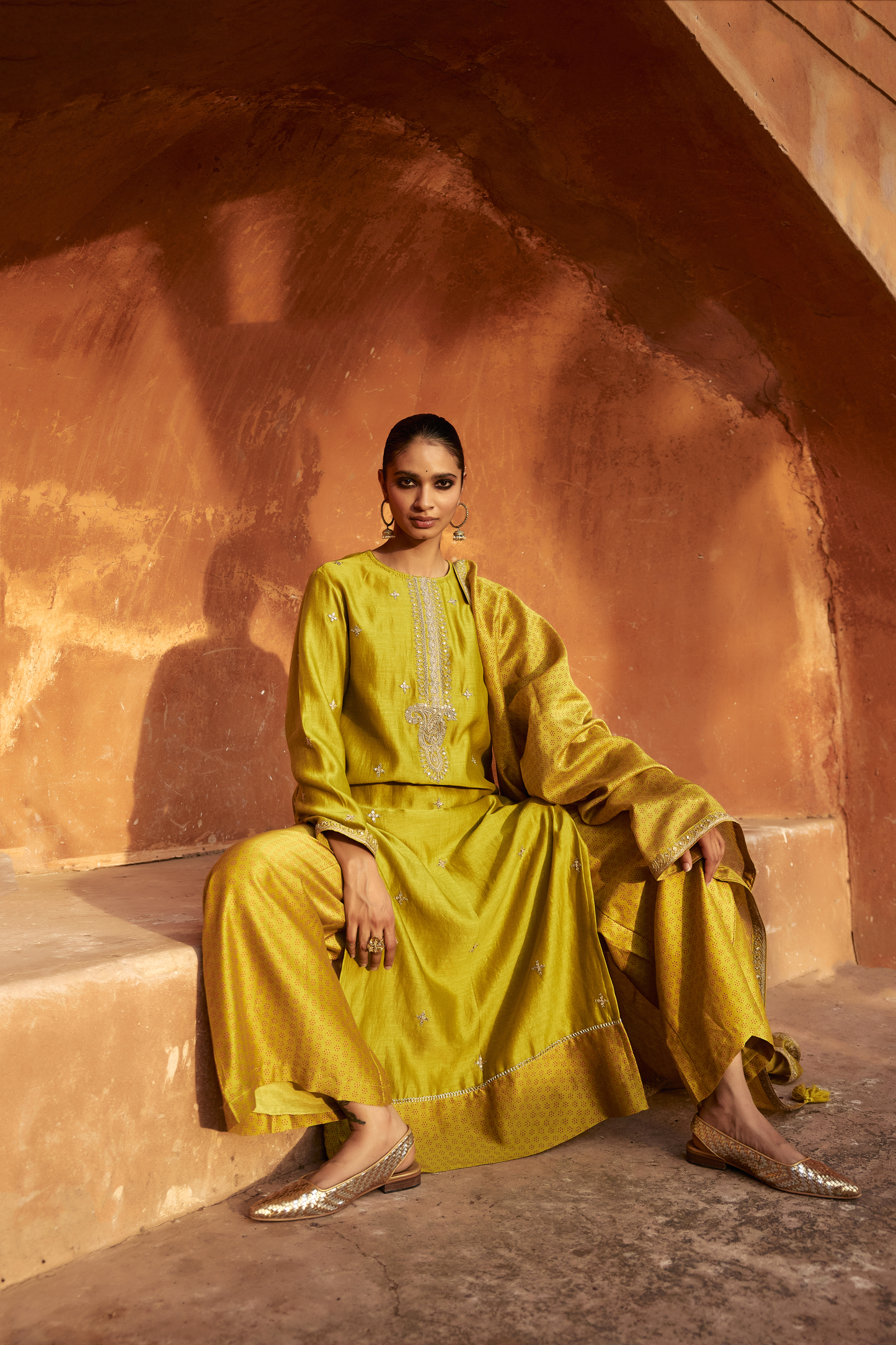 Yellow Gota Booti Kurta Set