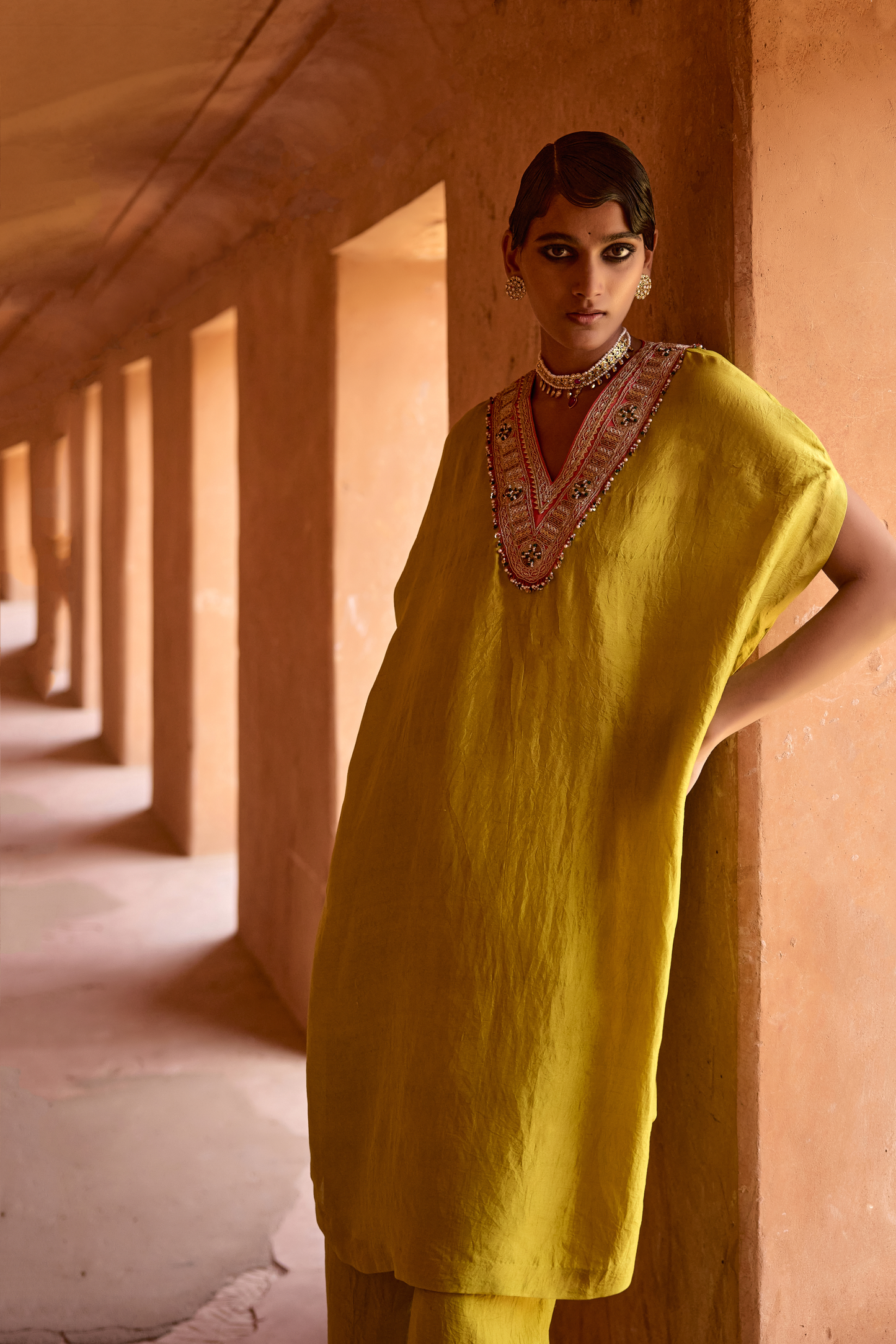 Short V Neck Kaftan Set