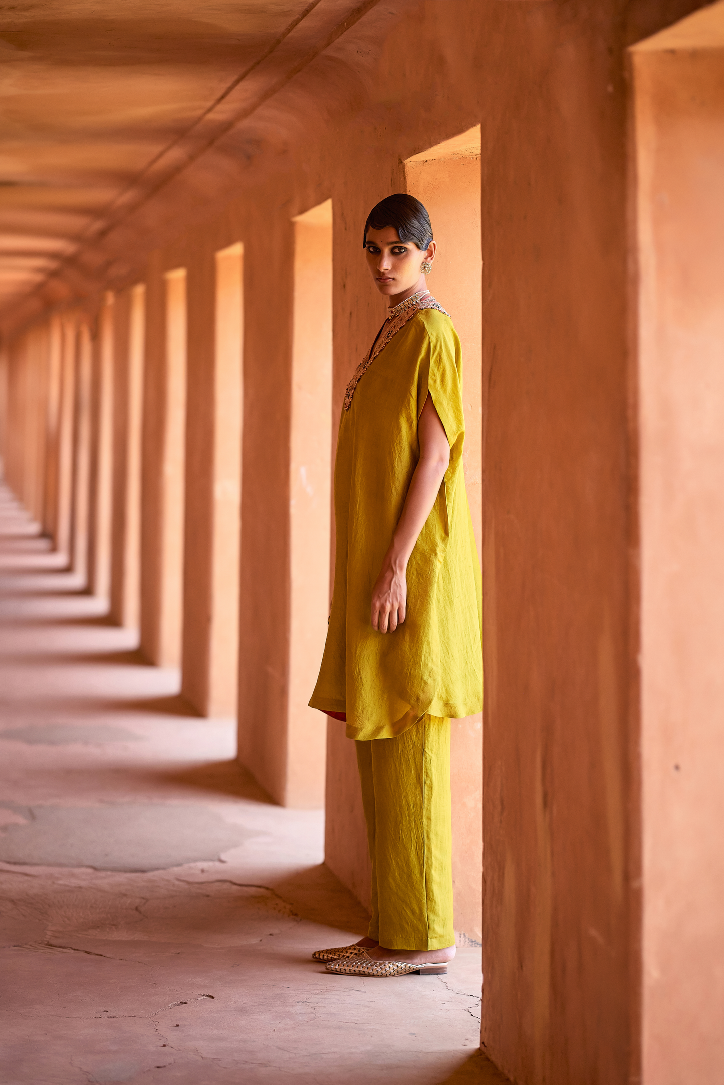 Short V Neck Kaftan Set