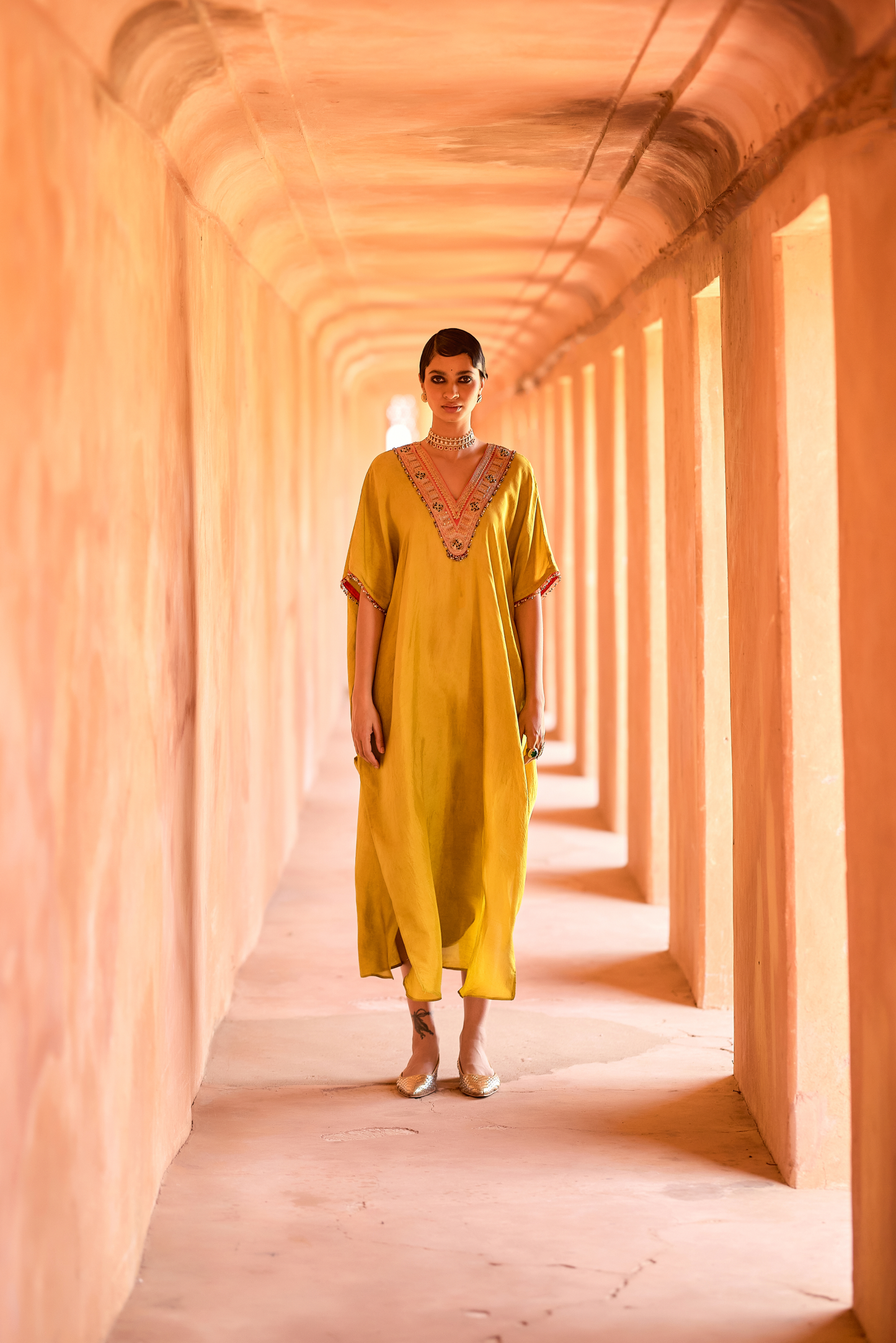 Long V Neck Kaftan Set