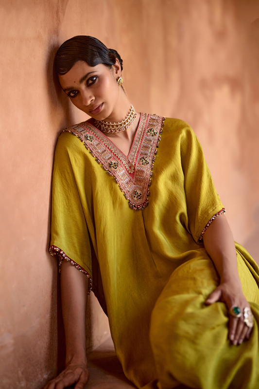 Long V Neck Kaftan Set