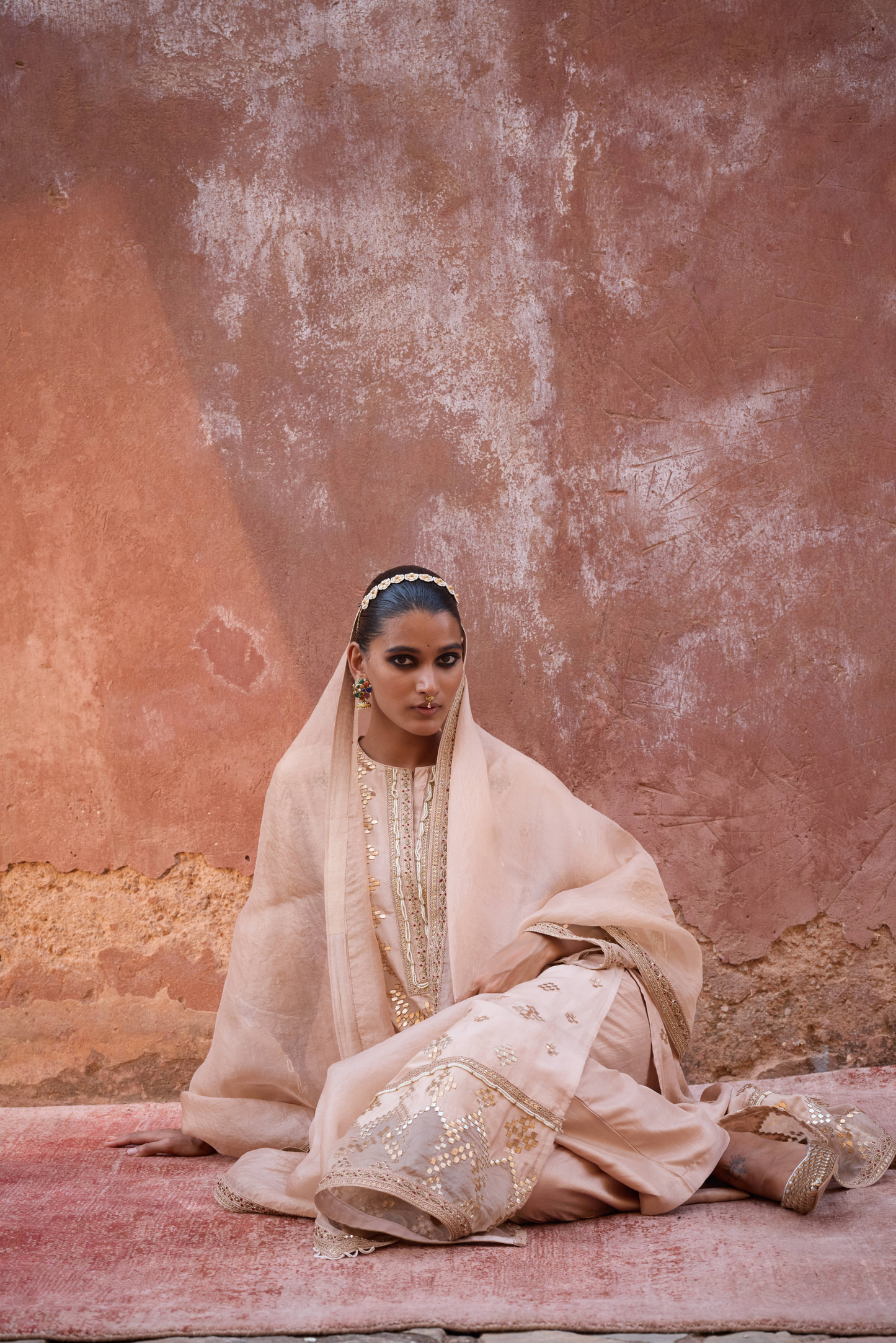 Chanderi Copper Geometric Gota Kurta Set