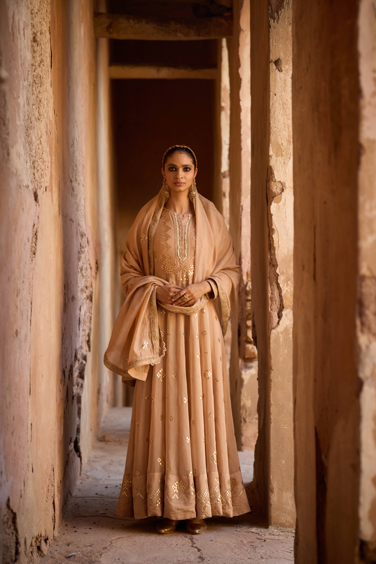 Chanderi Copper Gota Anarkali Set