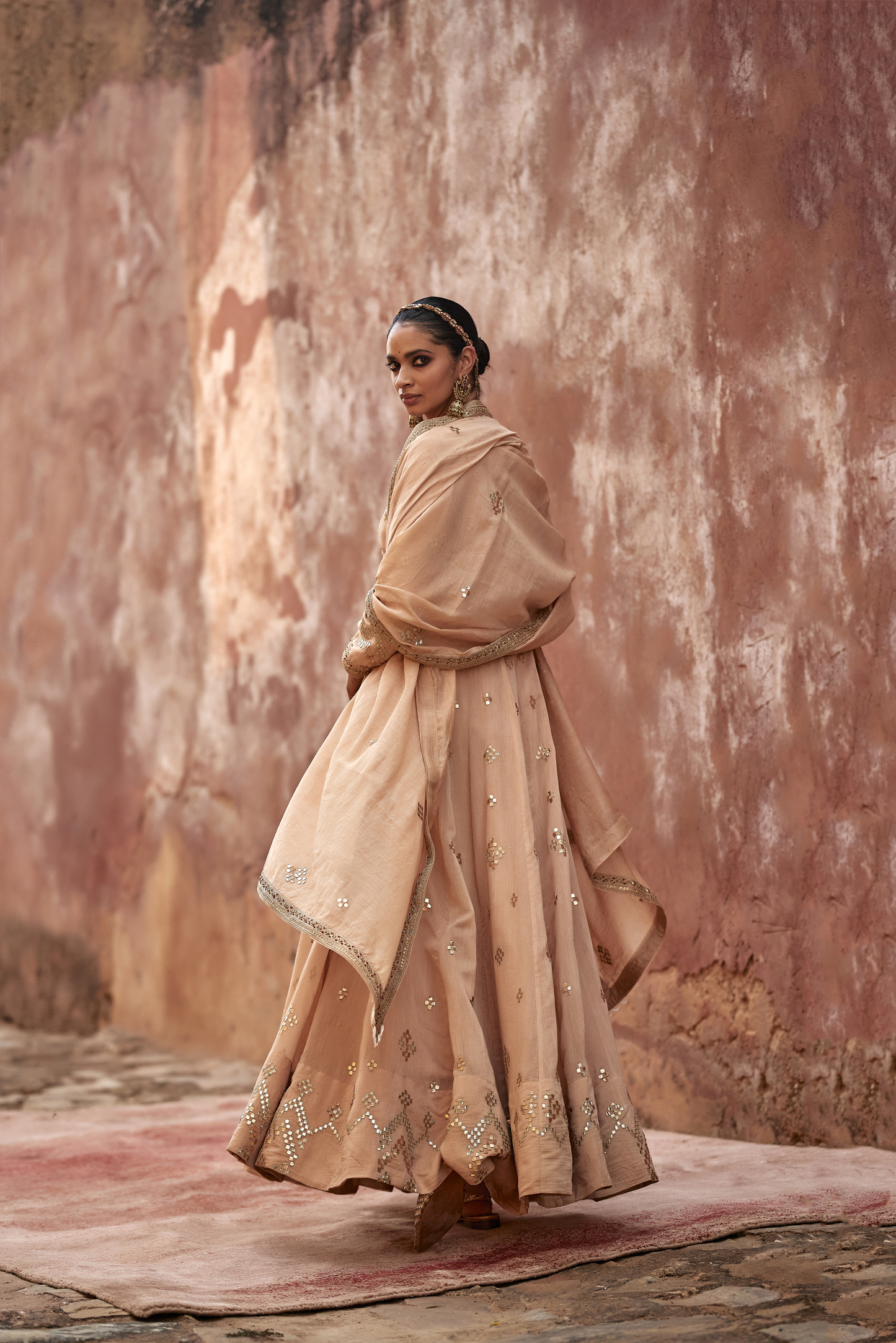 Chanderi Copper Gota Anarkali Set