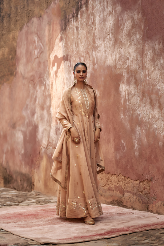 Chanderi Copper Gota Anarkali Set