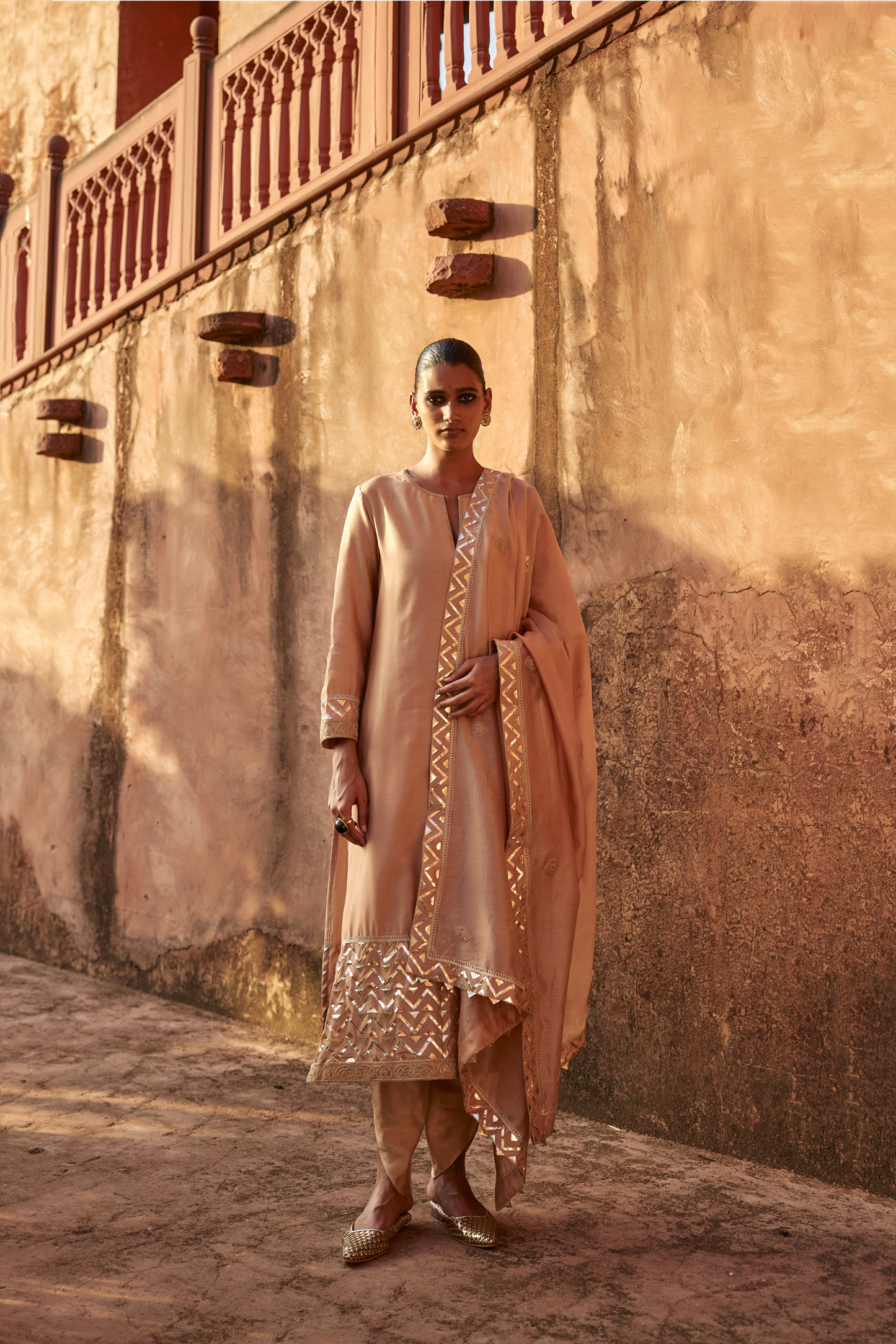 Chanderi Copper Gota Kurta Set