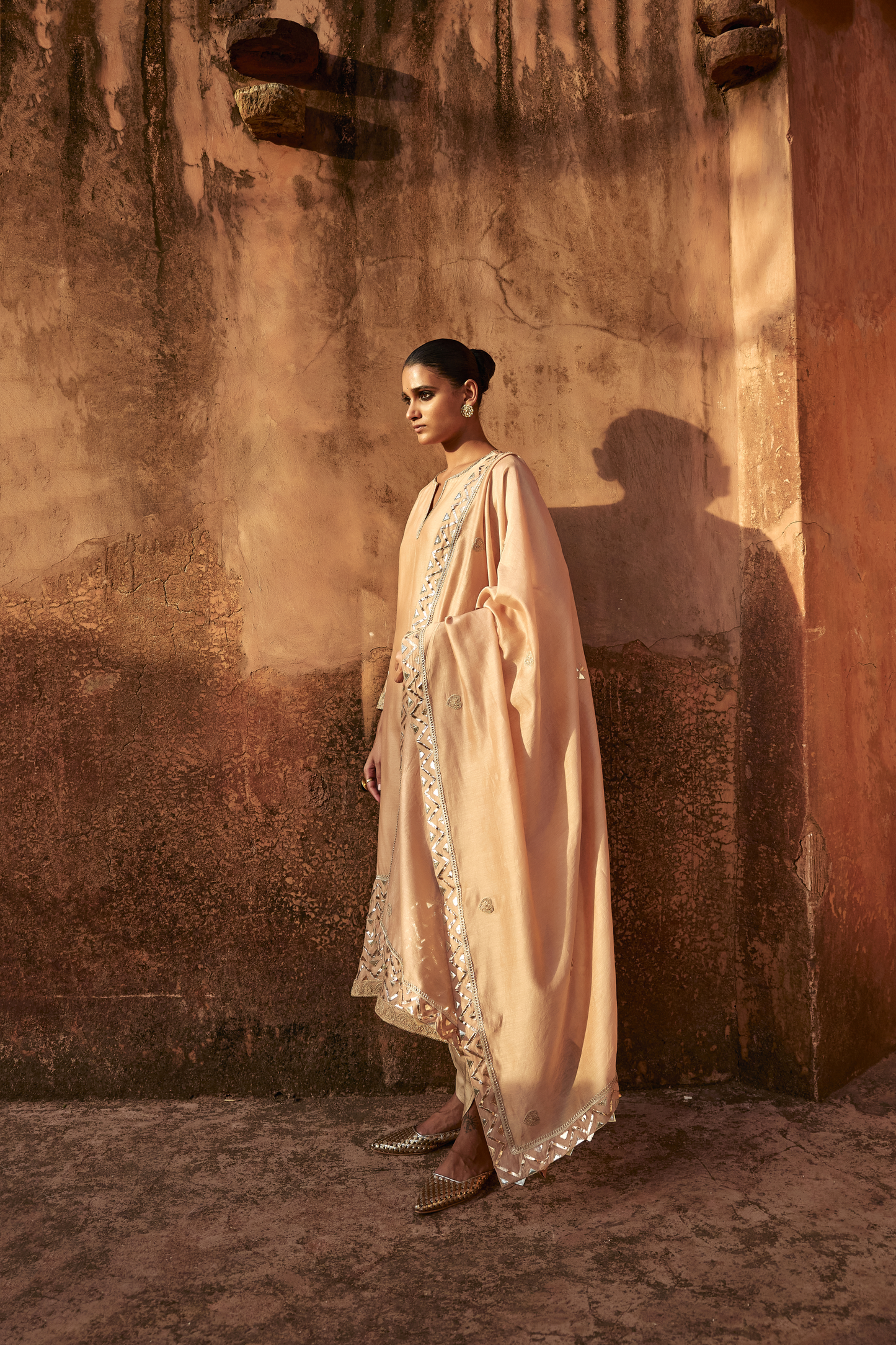 Chanderi Copper Gota Kurta Set