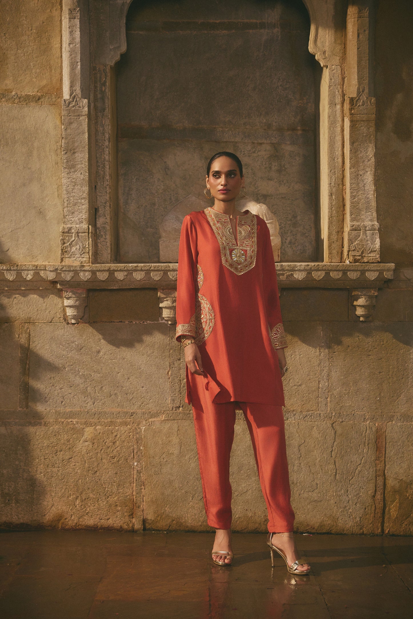 Red Short Kurti Co-ord Set