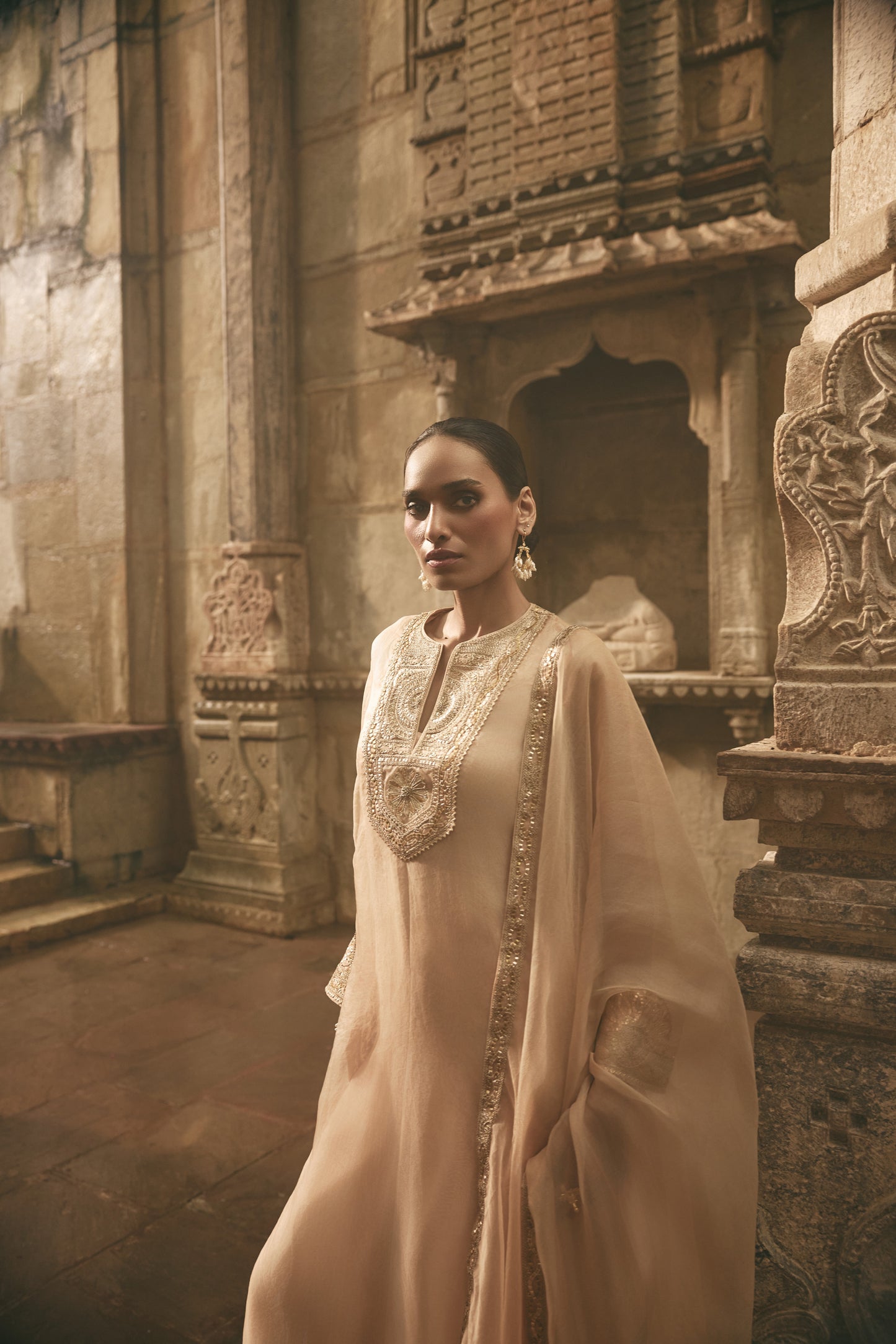 Beige Organza Kurta Set