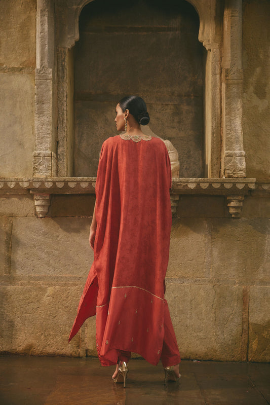 Rust Printed Kaftan Set