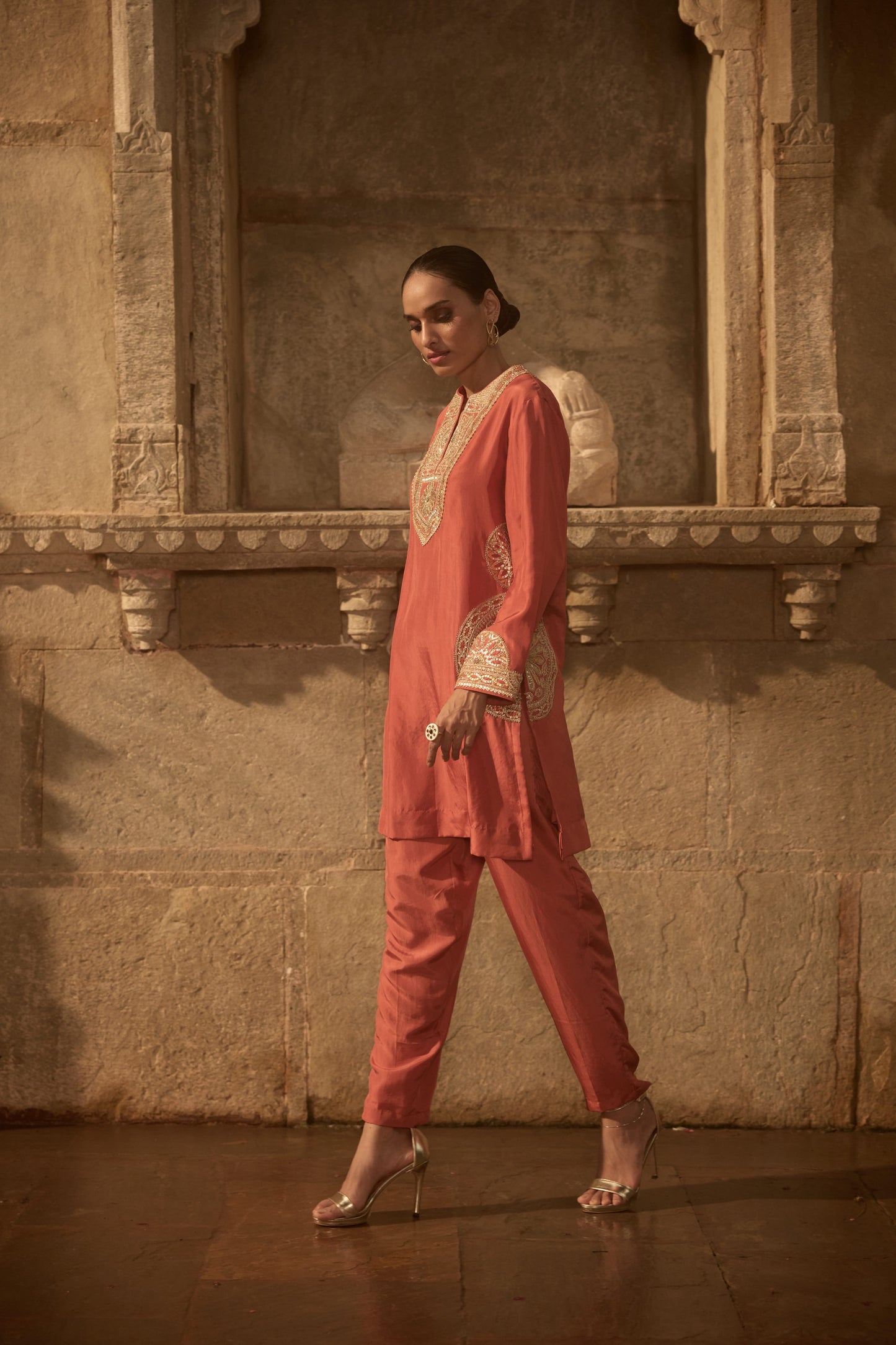 Red Short Kurti Co-ord Set