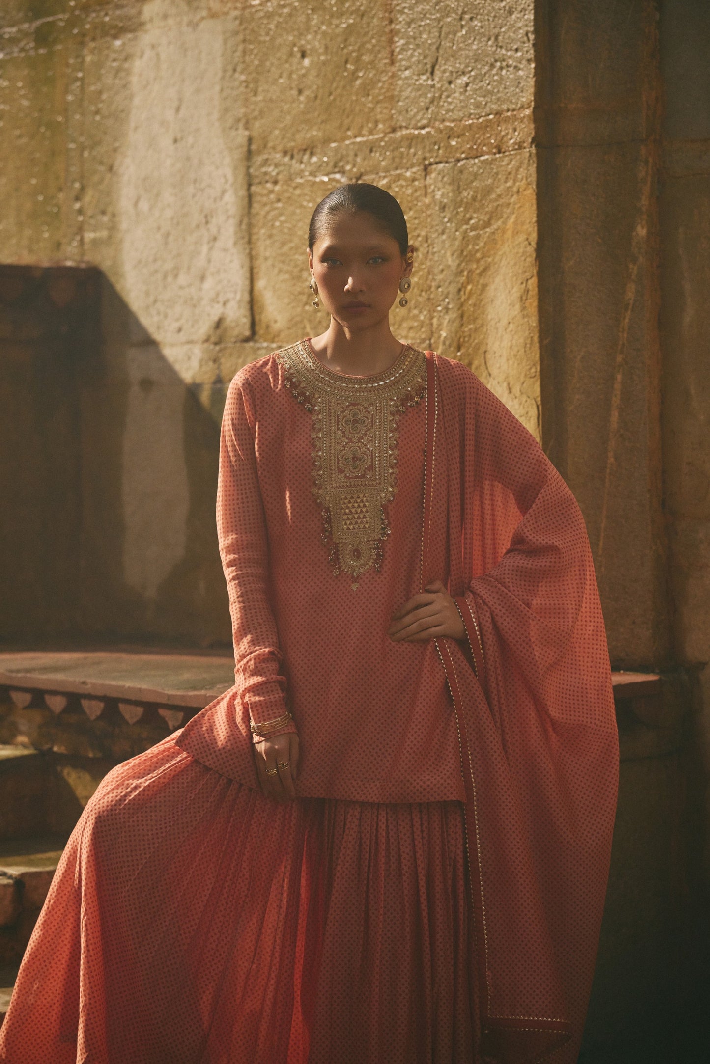 Chanderi Red Printed Sharara Set