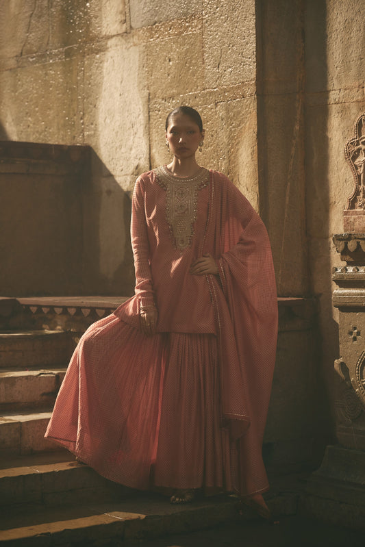 Chanderi Red Printed Sharara Set