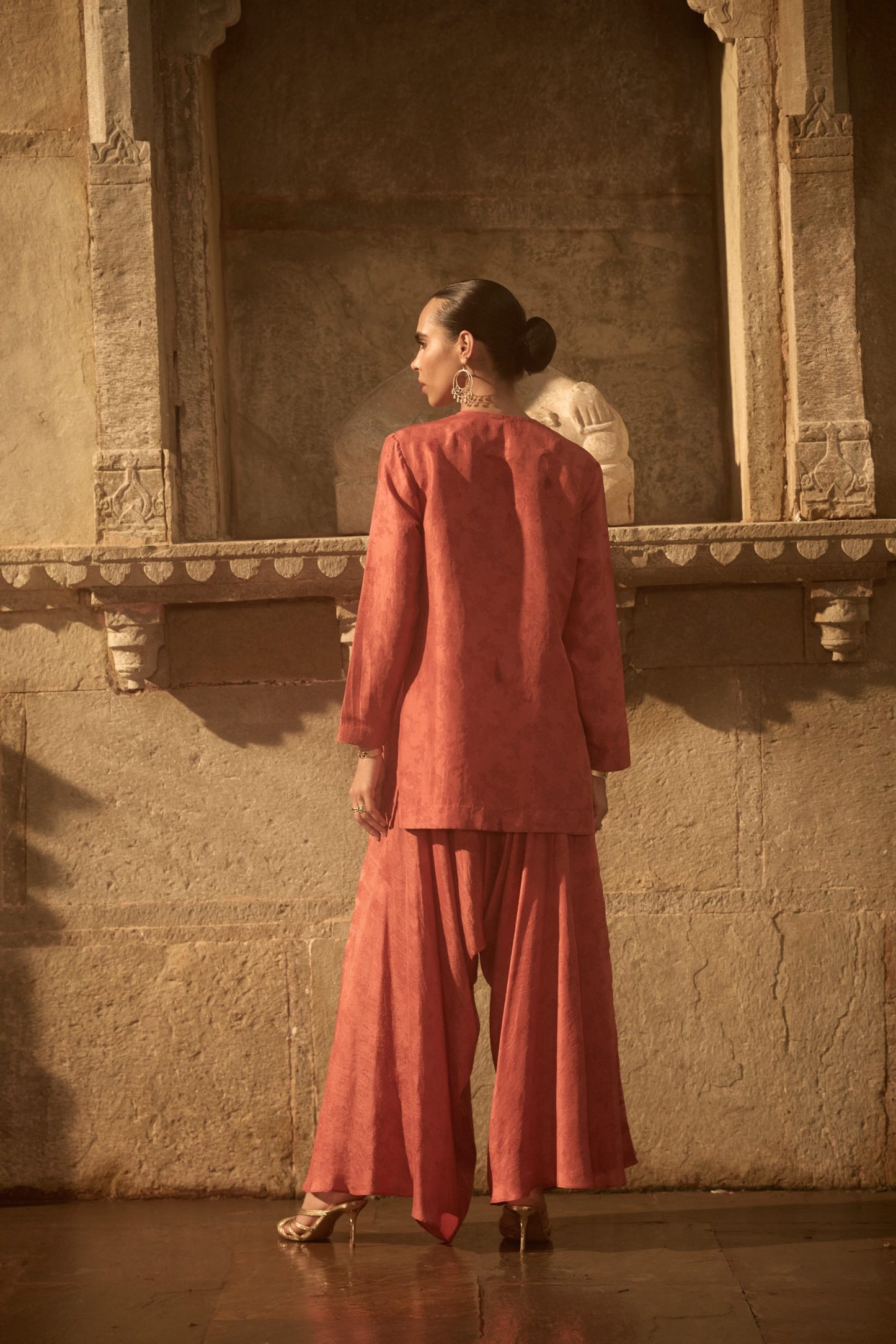 Red Printed Dhoti Set