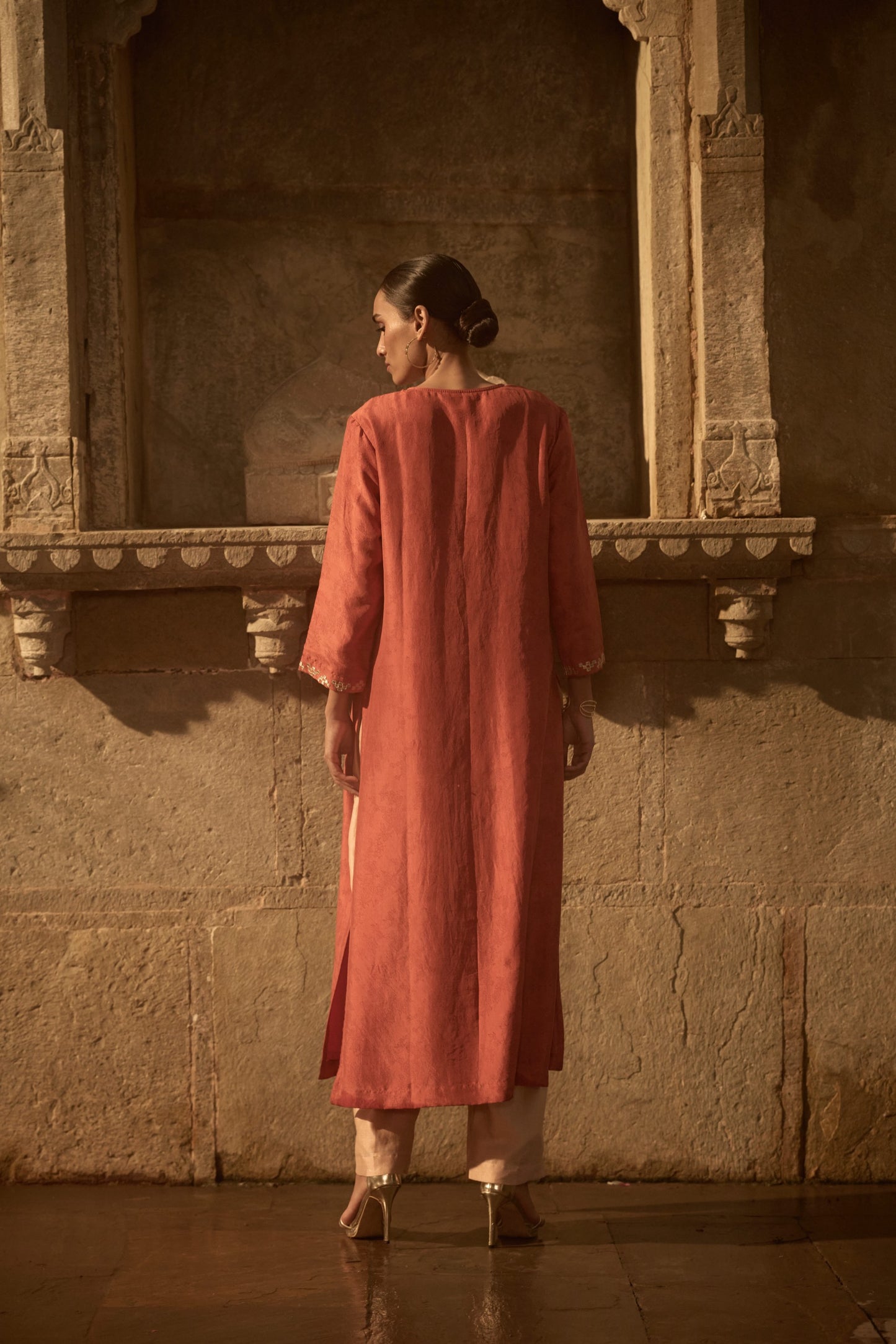 Red Printed Silk Kurta