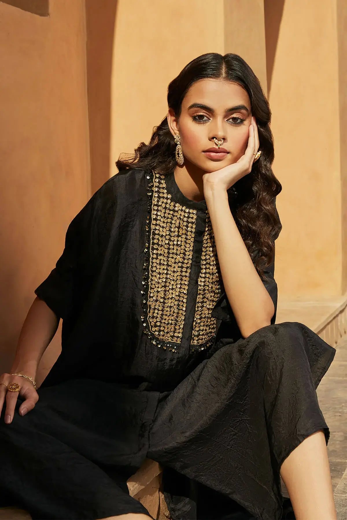 Boondi Black Kaftan Set