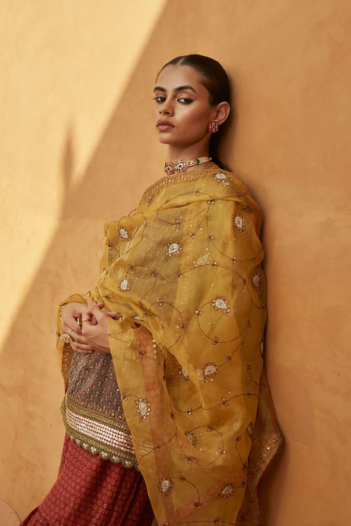 Grey Leheriya Kurta Sharara Set