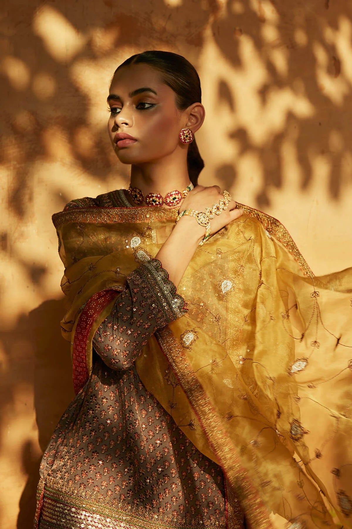 Grey Leheriya Kurta Sharara Set