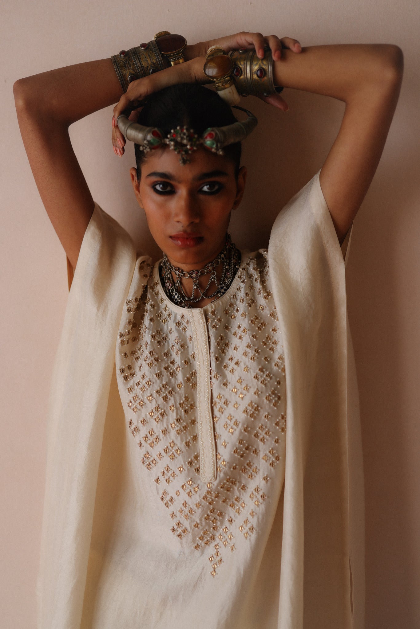 Ivory Silk Kaftan Set