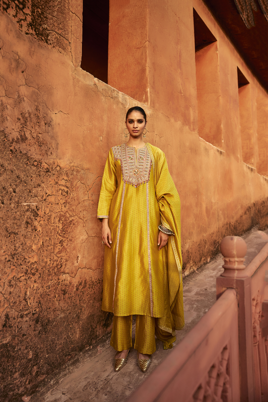 Yellow Boondi Yoke Kurta Set