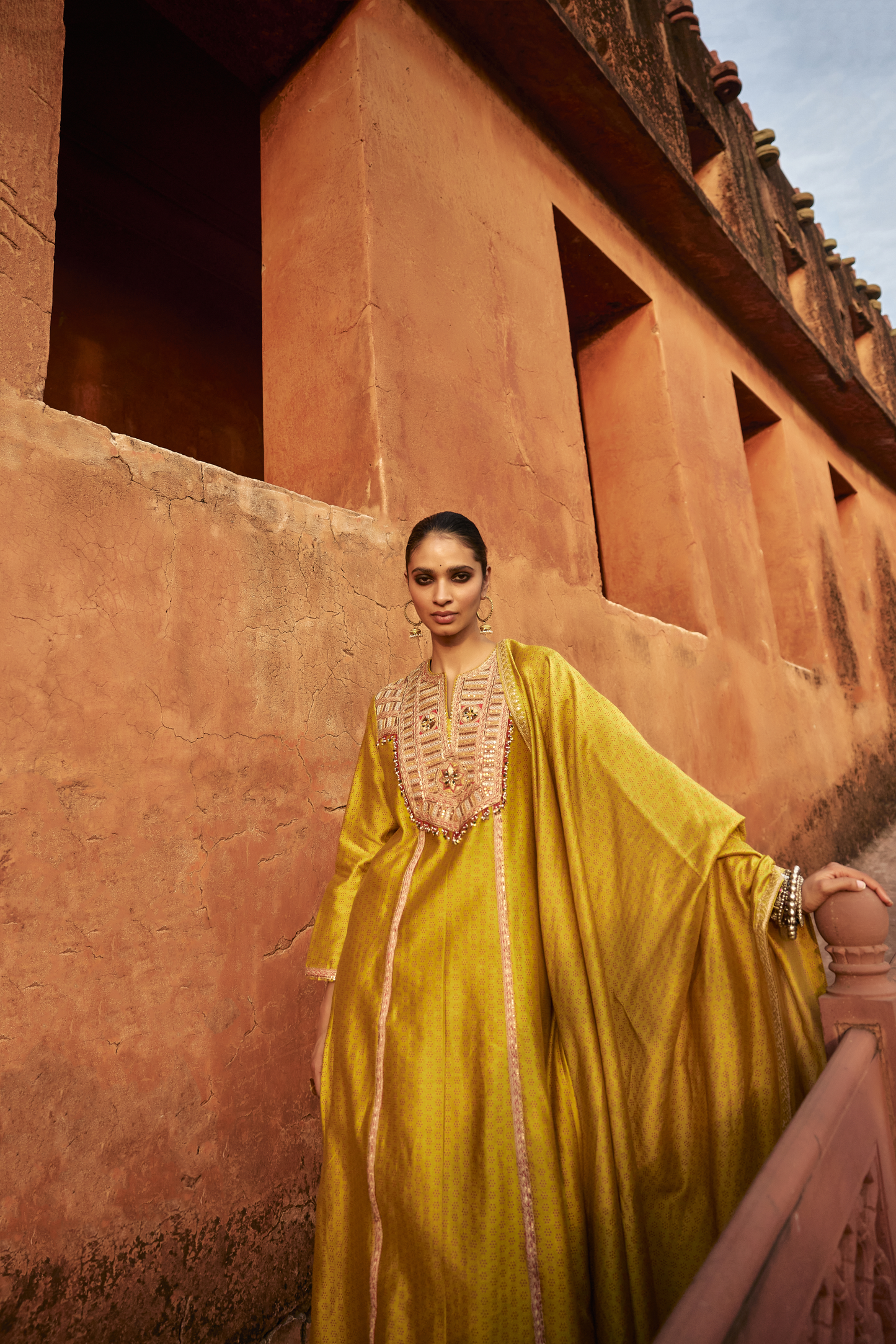 Yellow Boondi Yoke Kurta Set