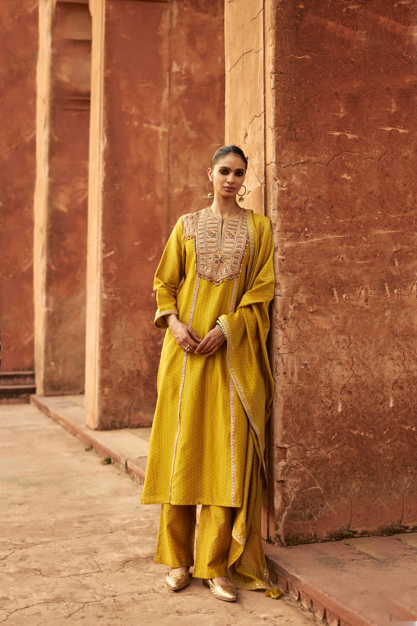 Yellow Boondi Yoke Kurta Set