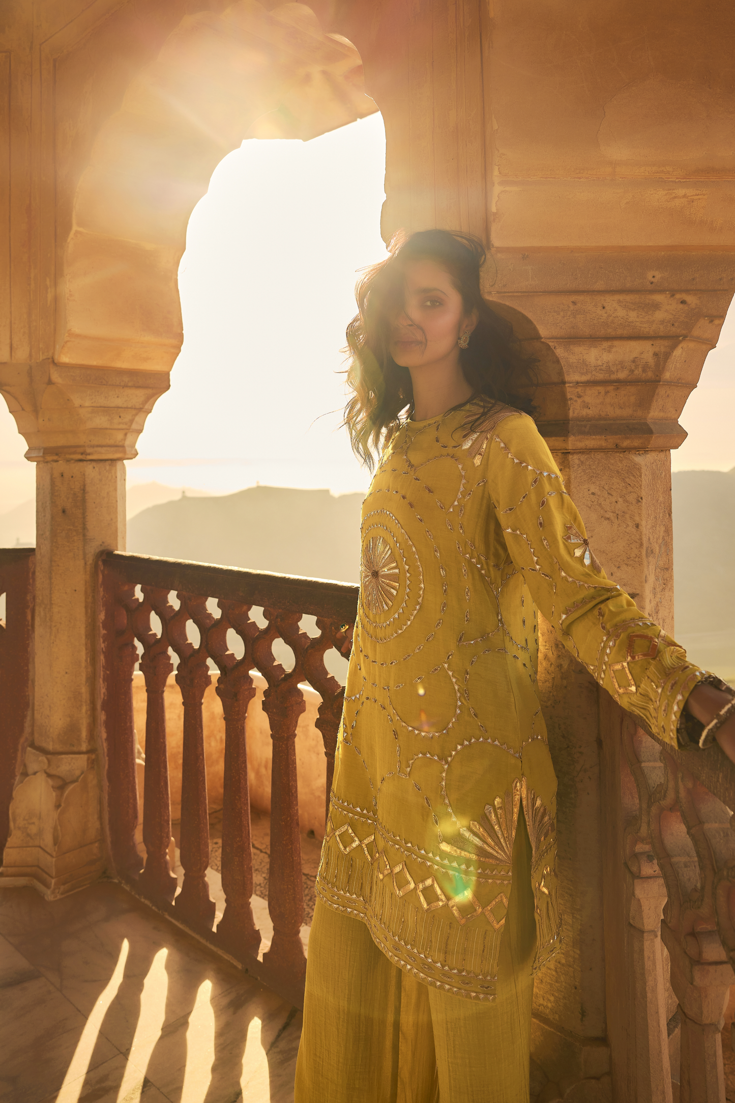 Yellow Kachi Patti Co-ord Set