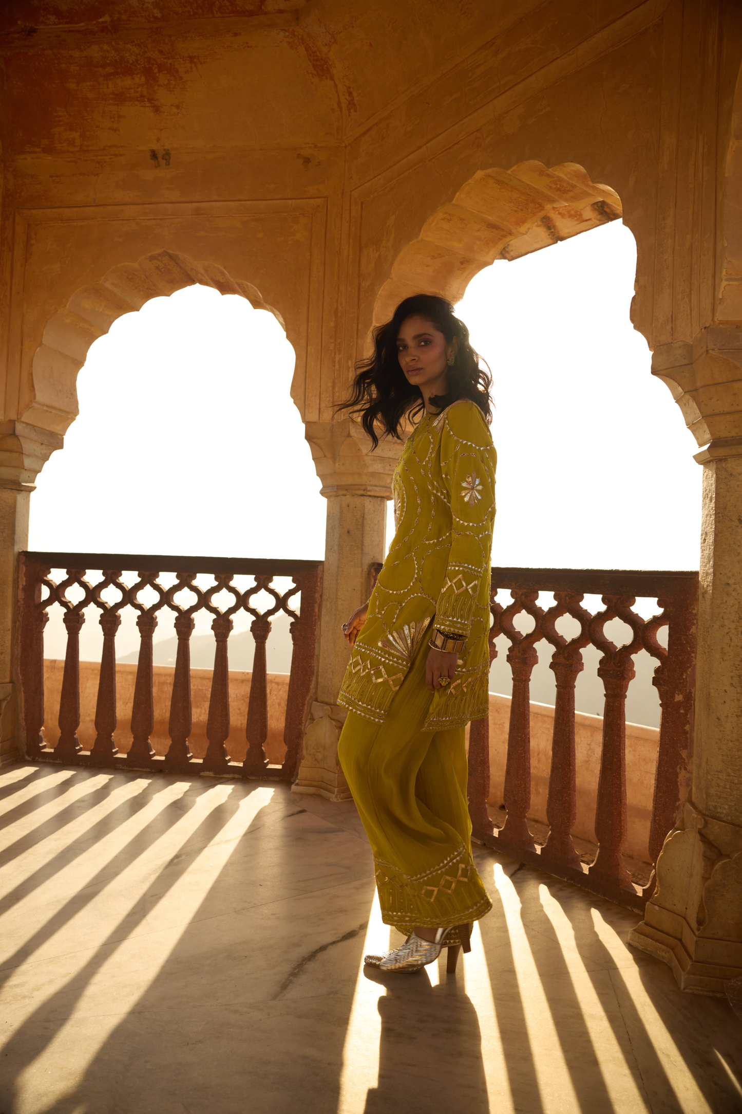 Yellow Kachi Patti Co-ord Set