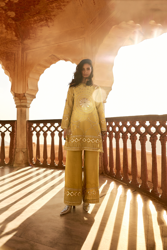 Yellow Kachi Patti Co-ord Set
