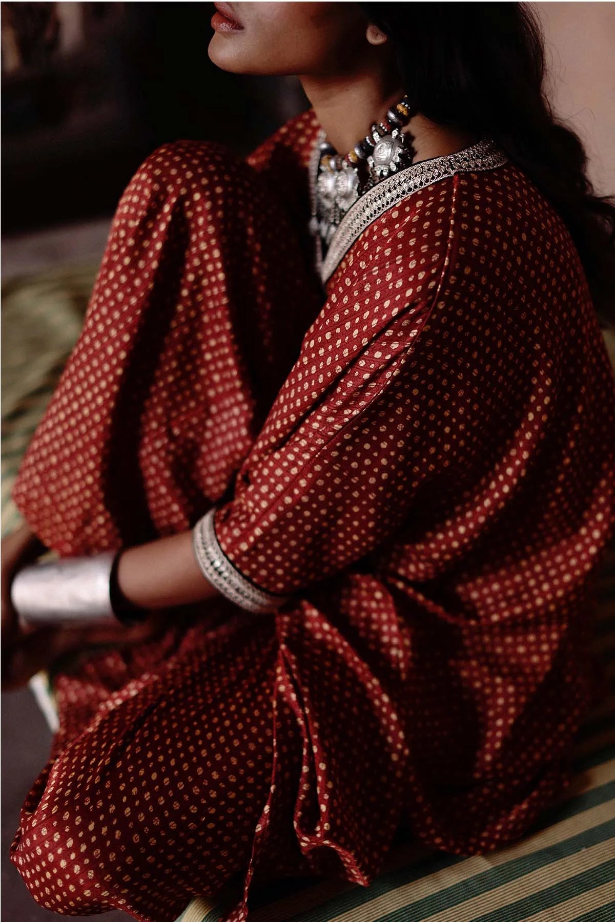 Maroon Printed Short Kaftan Set