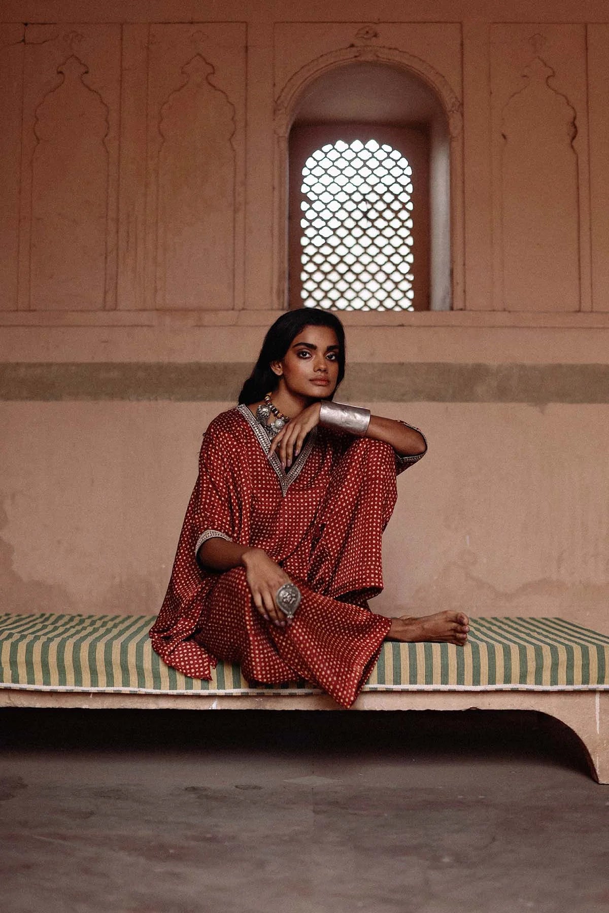 Maroon Printed Short Kaftan Set