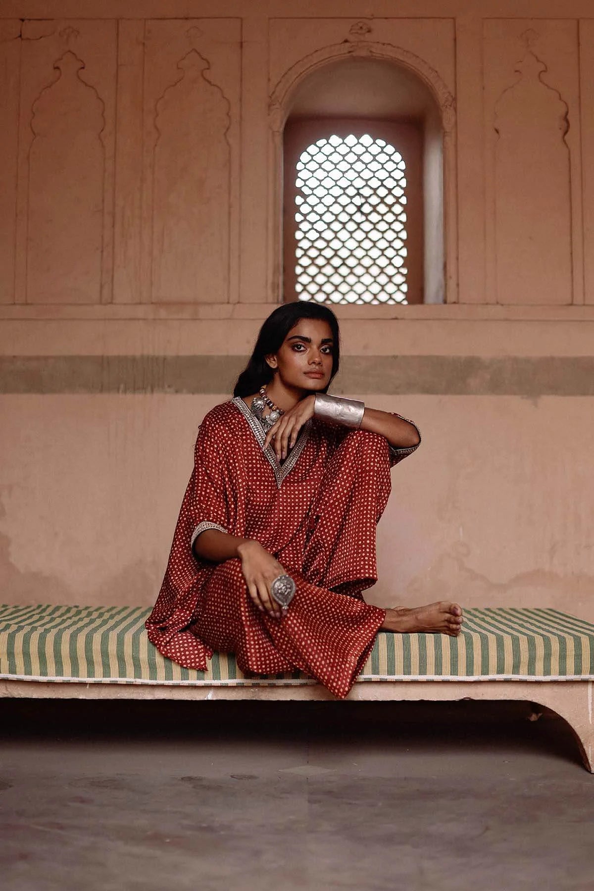 Maroon Printed Short Kaftan Set
