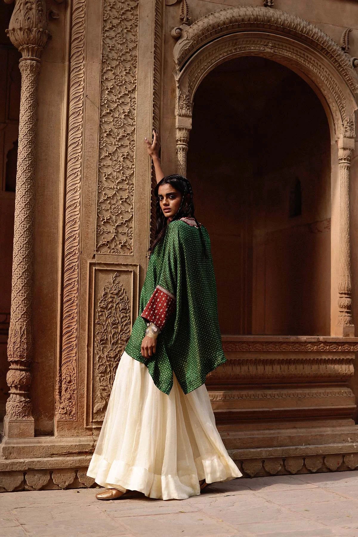 Green Kaftan And Sharara Set