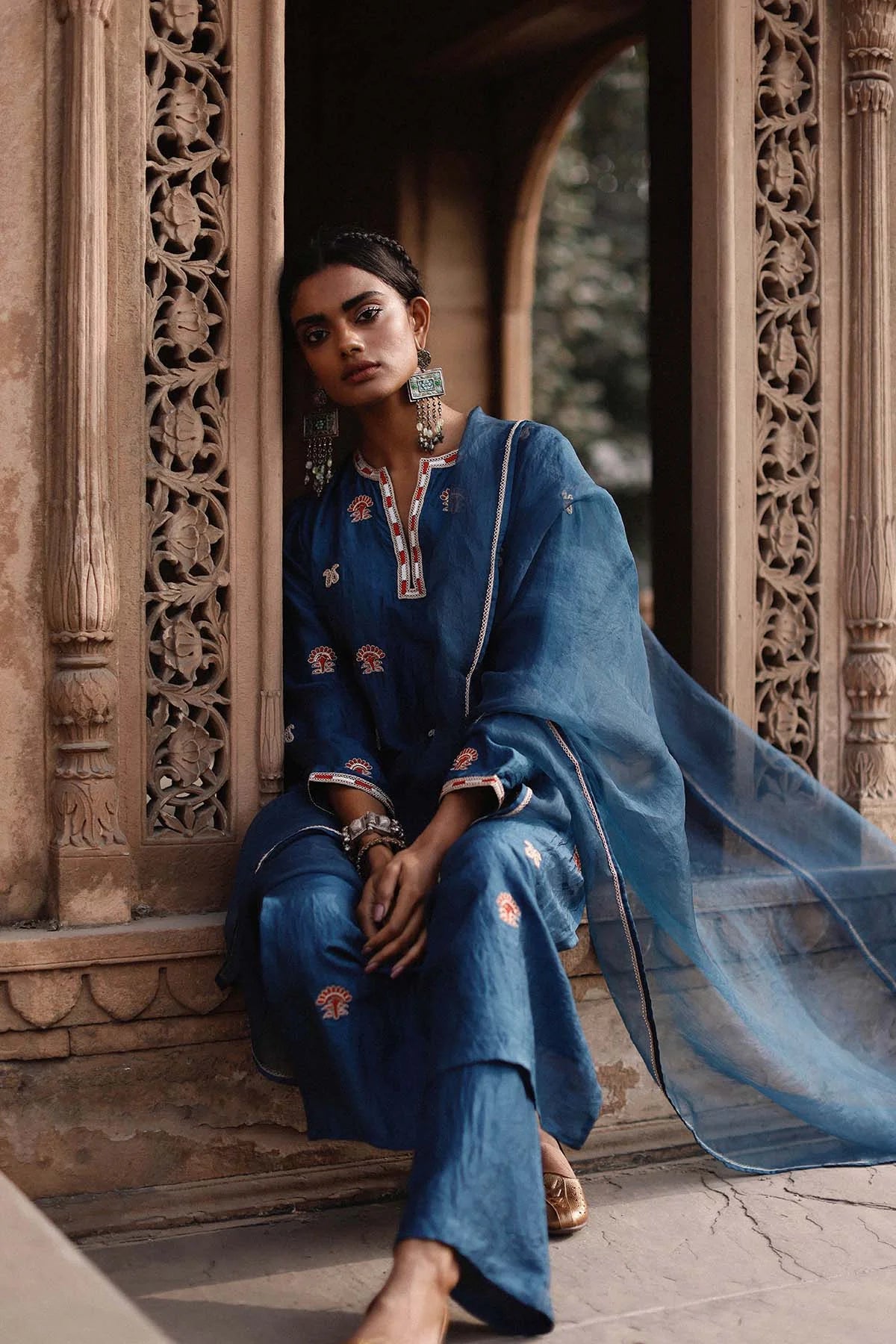 Blue Embroidered Kurta Set