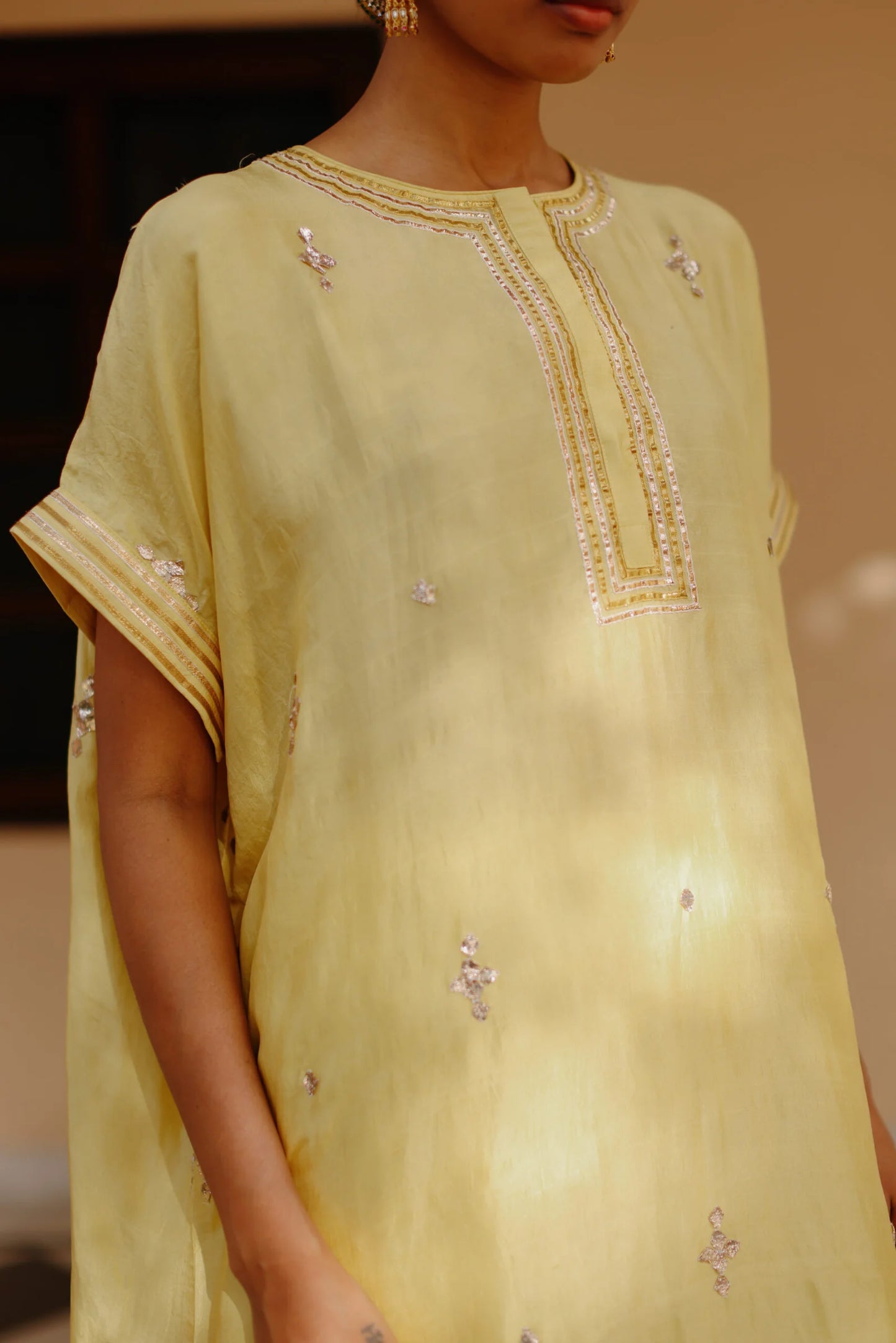 Yellow Embellished Kaftan Set