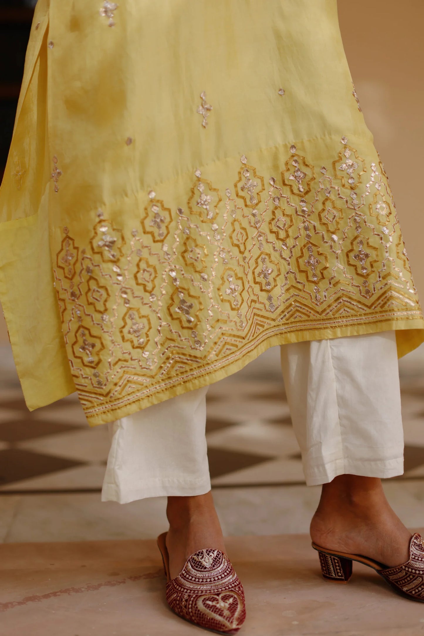 Yellow Embellished Kaftan Set