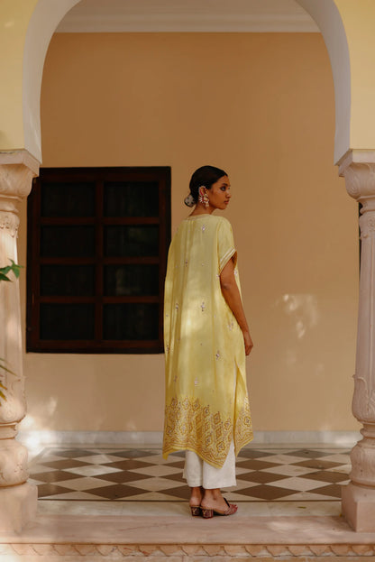 Yellow Embellished Kaftan Set