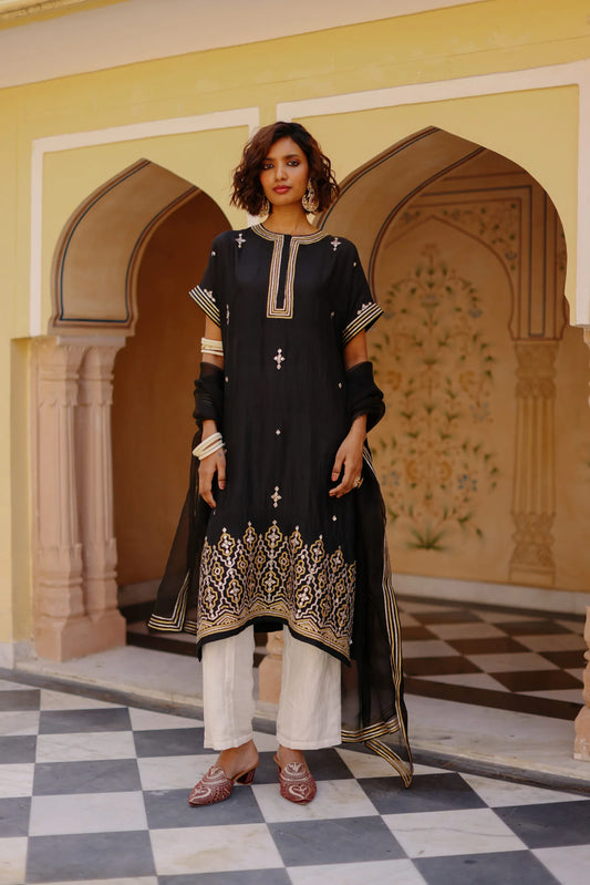 Black Embellished Kaftan Set