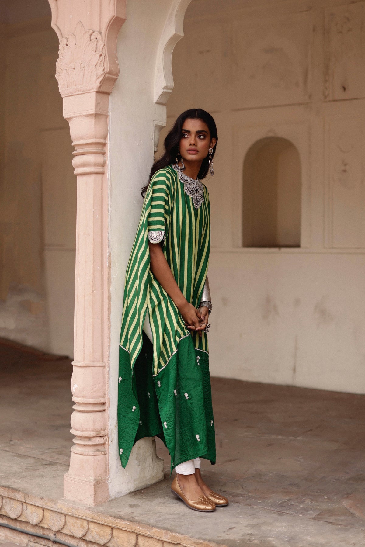 Parcha Green Kaftan Set
