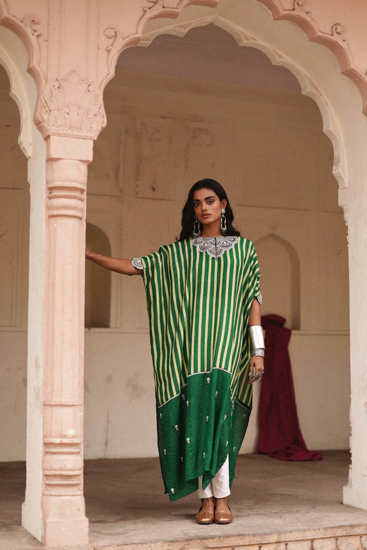 Parcha Green Kaftan Set