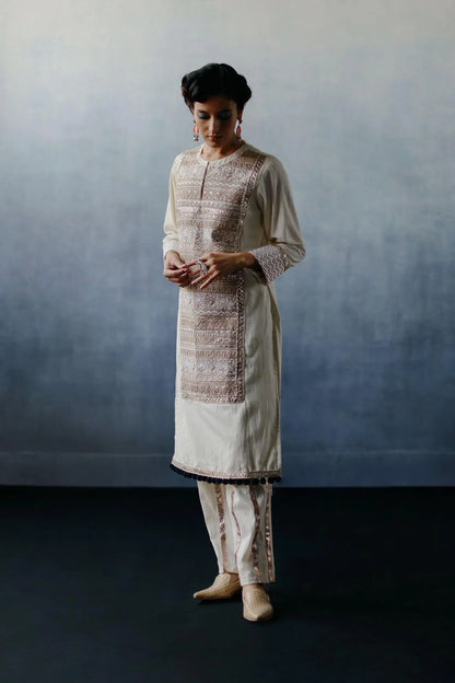 Neel White Panel Kurta Set