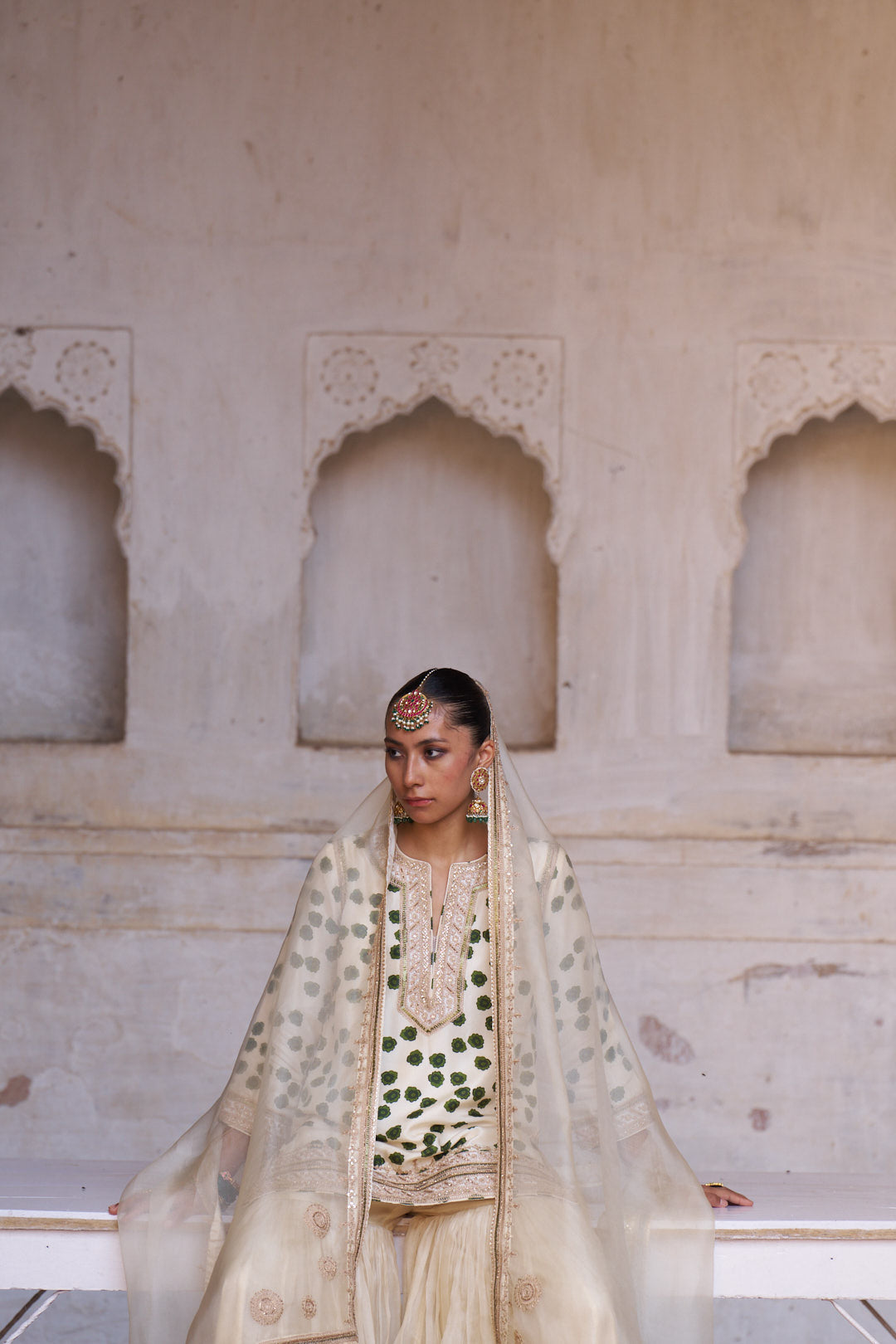 Leher Ivory Sharara Set