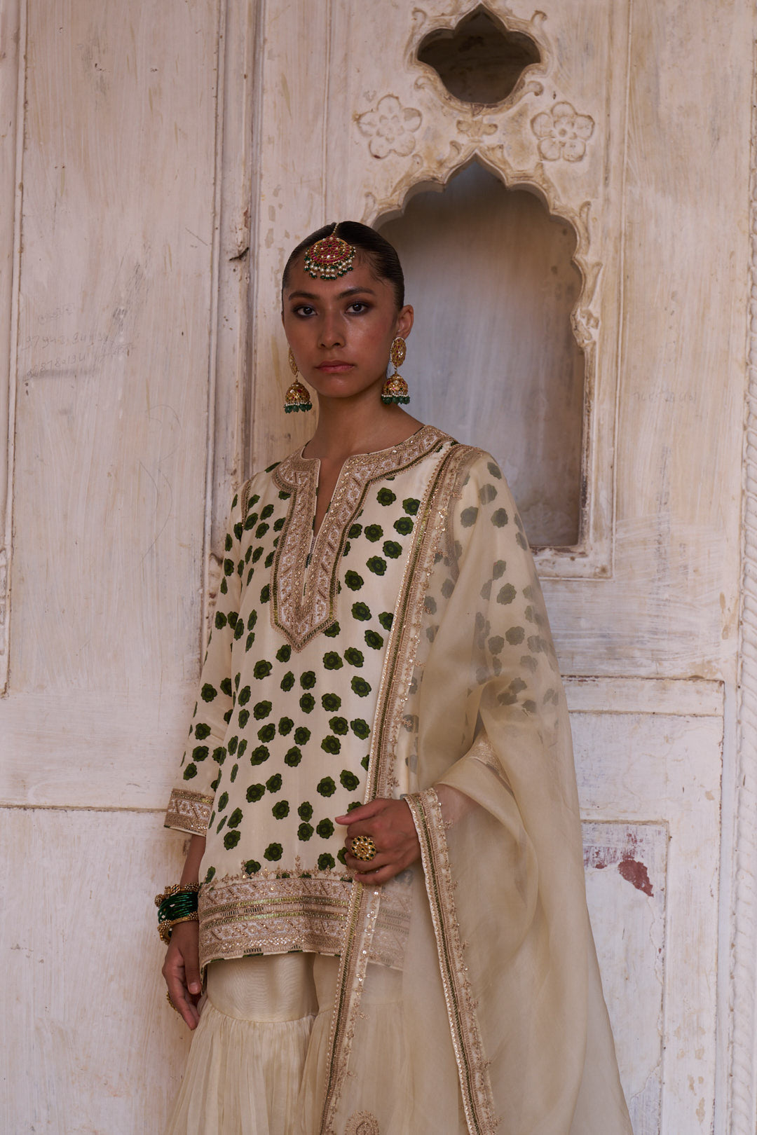 Leher Ivory Sharara Set