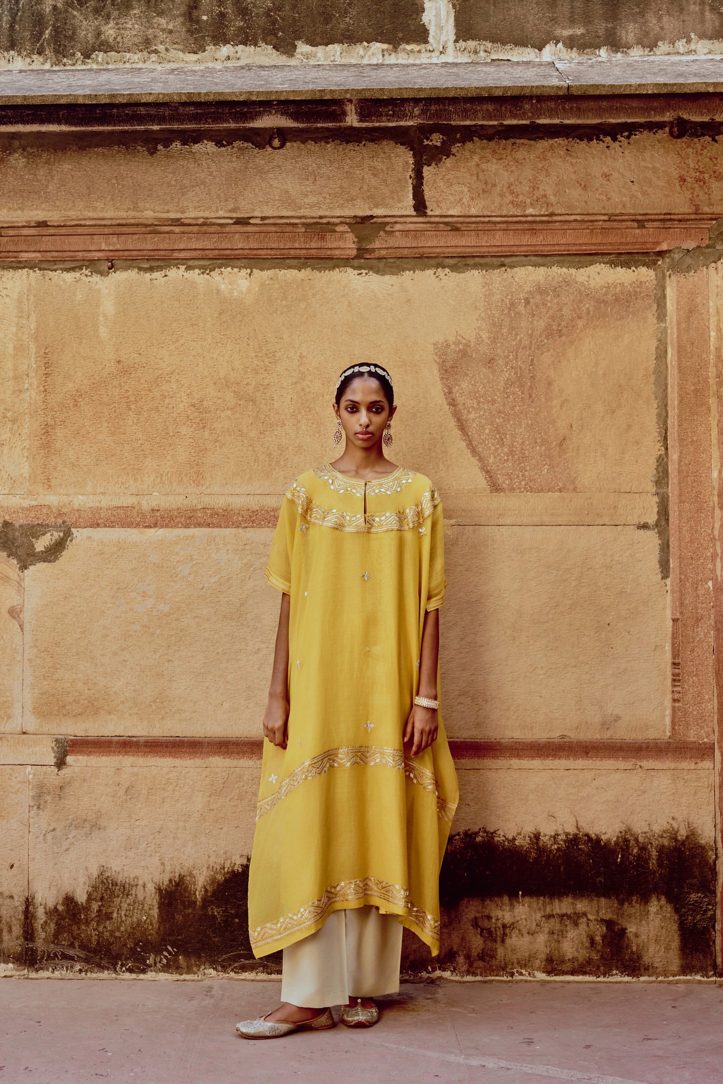 Yellow Gota Kaftan Set
