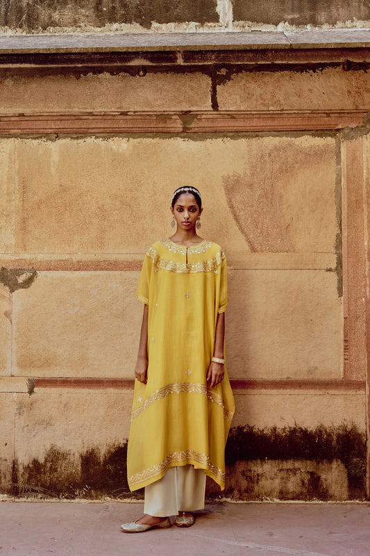 Yellow Gota Kaftan Set