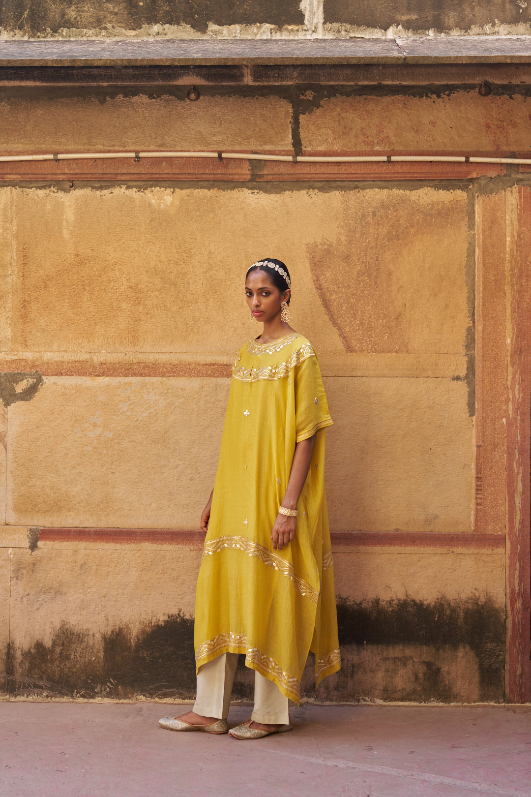 Yellow Gota Kaftan Set