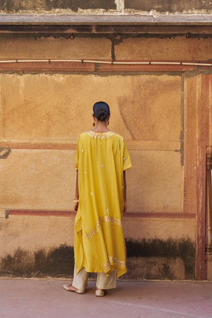 Yellow Gota Kaftan Set