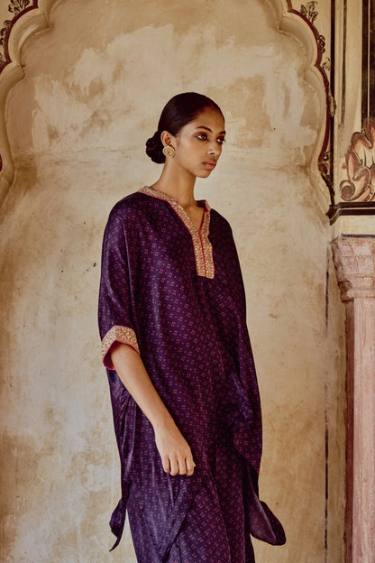 Purple Printed Kaftan Set