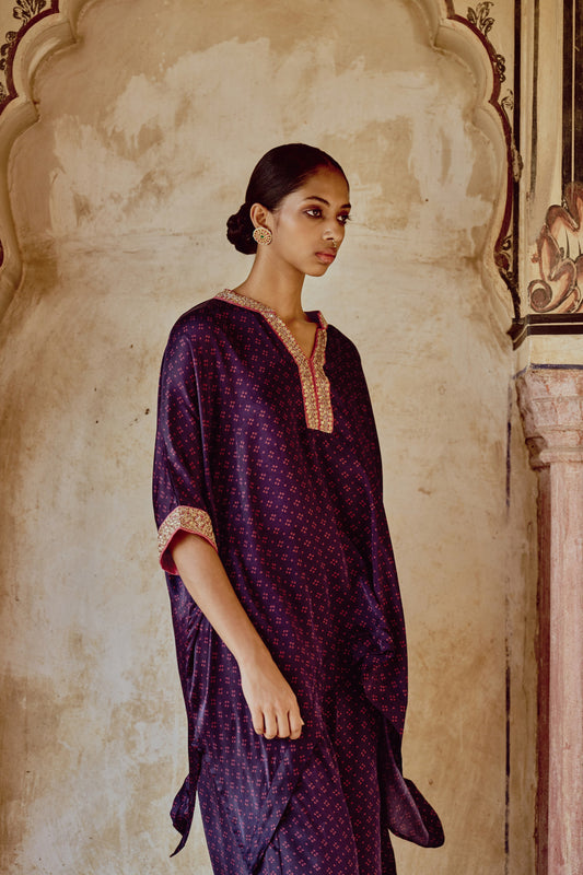 Purple Printed Kaftan Set