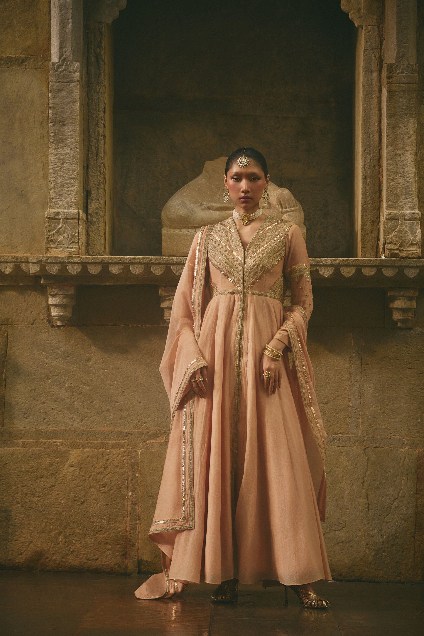 Beige Anarkali Set
